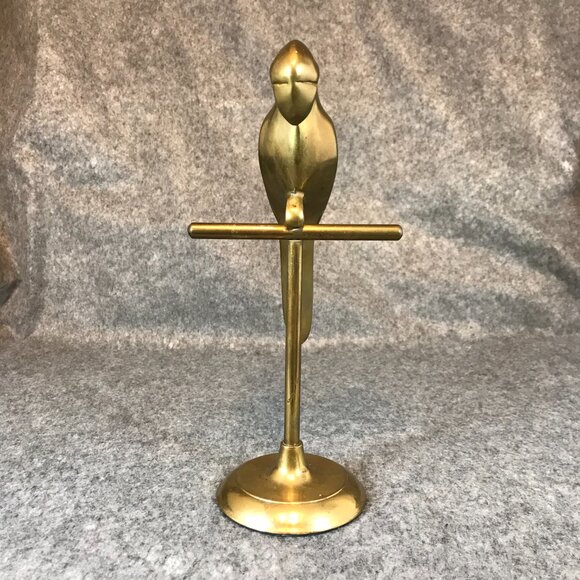 Vintage Brass Parrot on Stand Perch 11" Table Top Décor Statue - Picture 2 of 8